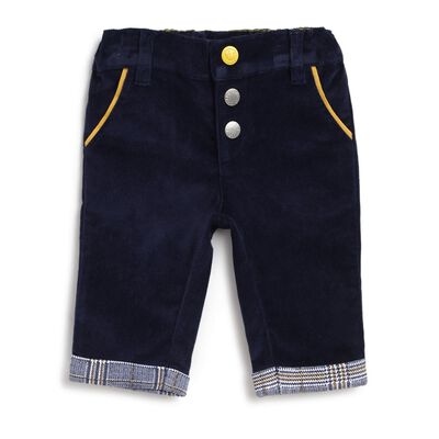 Boys Blue Velvet Solid Trouser